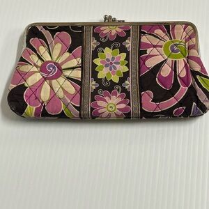 Vera Bradley Kiss Lock Wallet Clutch Purple Punch Brown Floral